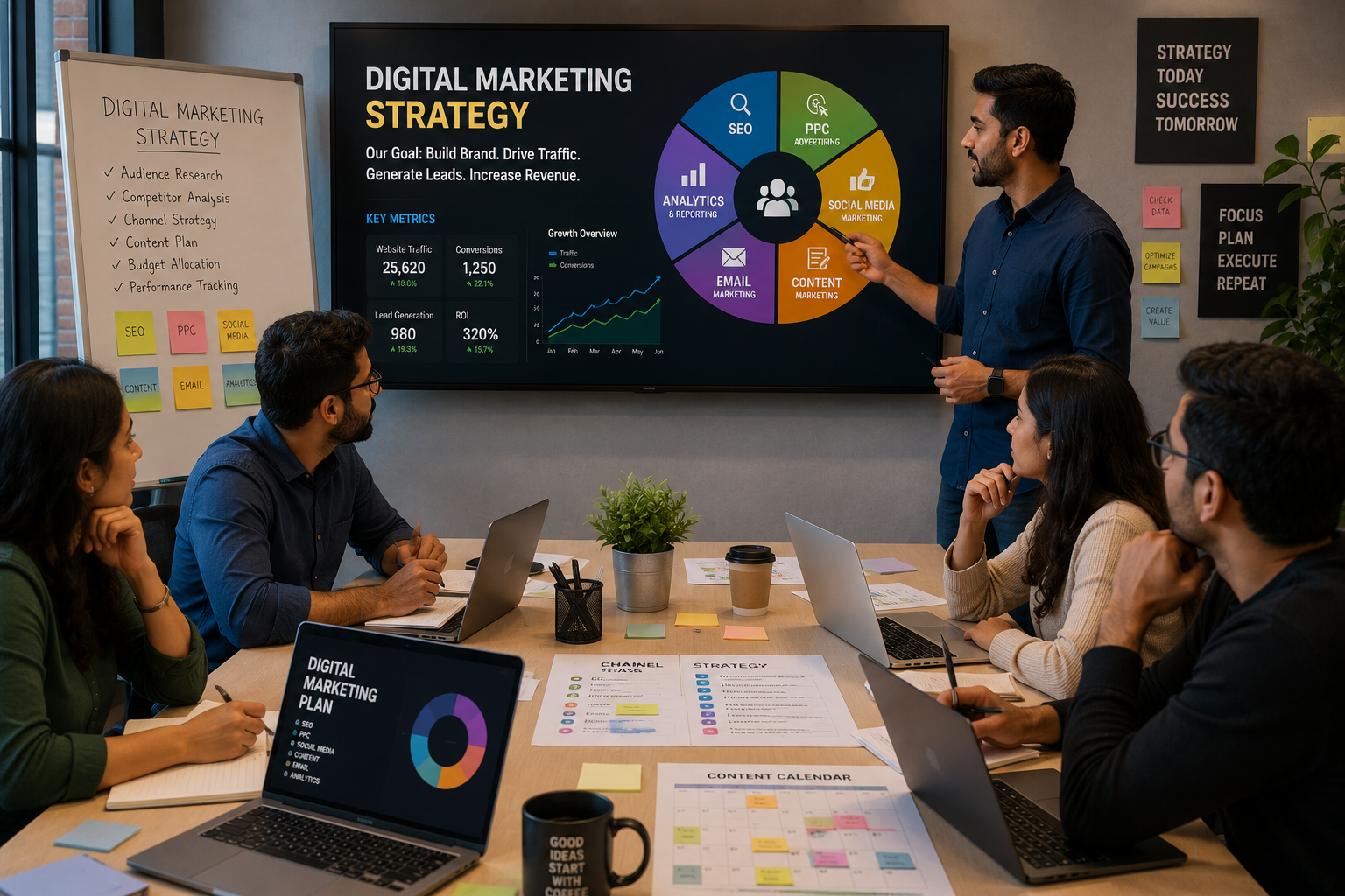 Digital marketing team working on client SEO link building campaigns